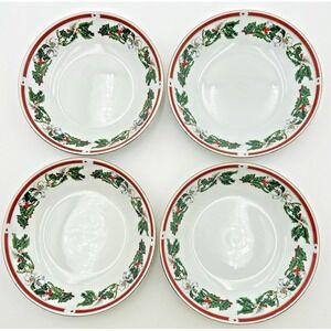 Lynns Fine China St Maria Christmas Holly Soup Cereal Bowl 7.25" Set of 4 EUC